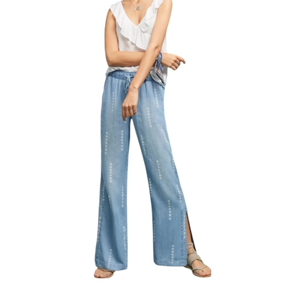 cloth & stone Light Blue Wide Leg Tie-Waist Pants
